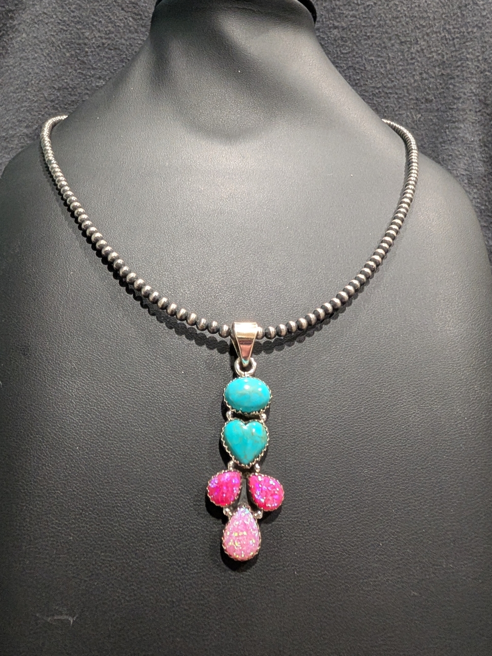 Turquoise and Pink Opal Pendant Necklace - Women Jewelry